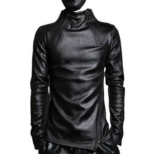 Chaqueta de Invierno para Hombre con Cuello Alto, Forro Polar Cálido, Estilo Gótico, Ajustada, Punk, Negra, de Cuero Sintético para Motocicleta - Product Image 2