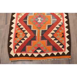 พรมคิลิมวินเทจ ขนาด 3x11.6 ฟุต สีแดงส้ม ลายต้นไม้และพืช พรมขนสัตว์ตุรกี - Product Image 2