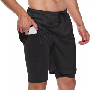 Men's Casual High Waist Summer Outdoor Running Shorts Quick-Drying Fitness Black Double <b>Layer</b> Sports Shorts - Product Image 3