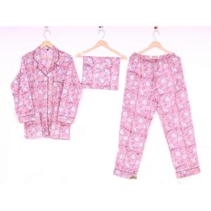 เซ็ตชุดนอนผ้าฝ้ายแท้สำหรับ100% ชุดนอนพิมพ์ลายดอกไม้เนื้อนุ่มพิเศษผ้าคอตตอนพิมพ์ลายดอกไม้ทำจากผ้าอินเดียสำหรับชีวิตประจำวันในฤดูร้อนและฤดูใบไม้ผลิ - Product Image 1