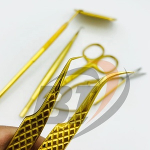 Pinzas de extensión de pestañas con empuñadura de diamante de acero inoxidable chapado en oro de 24K Herramientas de elevación de pestañas con logotipo personalizado con punta puntiaguda - Product Image 5