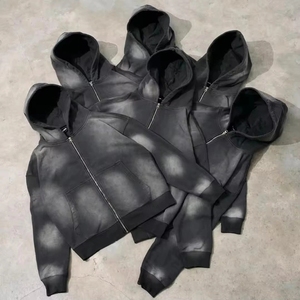 Streetwsear-Ensemble de survêtements personnalisés pour hommes vintage, 100 _ coton, délavés à l'acide, sweats à capuche et pantalons de survêtement avec fermeture éclair - Product Image 2