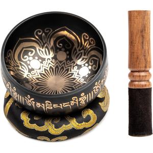 Cuenco de Metal tibetano hecho a mano de Color dorado para meditación, curación, Yoga, atención plena con mazo de madera y cojín - Product Image 2