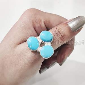 Bague pour femme en turquoise naturelle, pierre de naissance de décembre, grande bague antique, bijoux faits à la main pour Noël, bague en argent sterling 925 - Product Image 2