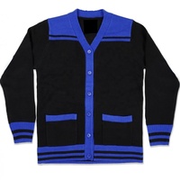 Cardigan en tricot contrasté bleu et blanc pour femmes Zeta Phi Beta, manches longues, col en V, boutons sur le devant, style preppy, longueur normale, hiver