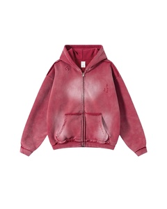 Sudadera con capucha de algodón terry con cremallera, efecto desgastado por el sol y lavado ácido, 400 g/m², personalizada al por mayor para streetwear - Product Image 1