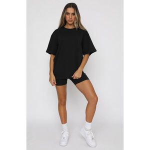 Camiseta de manga corta de ocio urbano de verano para mujer, jersey de cuello de Color sólido, Conjunto de camiseta hasta la rodilla de estilo informal a la moda - Product Image 2