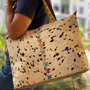 กระเป๋าโท้ทหนังขนสไตล์ตะวันตกสำหรับผู้หญิง,กระเป๋าโท้ทช้อปปิ้งมีหลายสีกระเป๋าสะพายไหล่หนังวัวขนสัตว์ - Product Image 2