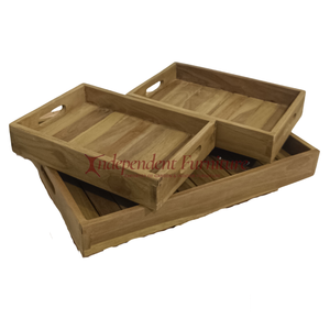 Modern Minimalist Teak Storage Tray <b>Set</b> 3 Natural Wood Organiser for <b>Serving</b> Food for Home Storage in Kitchen Table Desk Use - Product Image 2