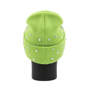 Gorro de Punto para Mujer, Tejido Elástico GSM, Elegante, Adornado con Pedrería, Logotipo Personalizado, Gorro de Invierno para Exteriores, Gorro de Jacquard - Product Image 2
