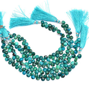 Cuentas de Briolette de corazón facetadas de 7mm-8mm de crisocola natural | Hilo de 8 "| Briolette de piedras preciosas semipreciosas de crisocola para joyería - Product Image 1