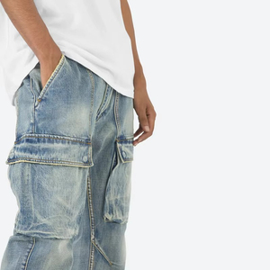 กางเกงคาร์โก้สำหรับผู้ชายกางเกงยีนส์ขาตรงวินเทจทรงหลวมสไตล์ฮิปฮอปแฟชั่นพิมพ์ลายเอวกลางกระเป๋าตกแต่ง - Product Image 2