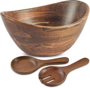 Económico, pulido, ecológico, moderno, hecho a mano, tazón de ensalada de madera con base plana y unión de madera para ensaladas, sopas y aperitivos. - Product Image 5