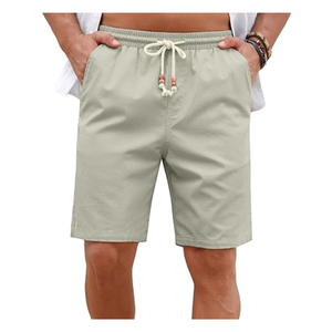 Shorts en coton et lin décontractés à taille élastique avec cordon de serrage, shorts d'été pour la plage et les vacances avec poches pour les voyages et la détente - Product Image 3