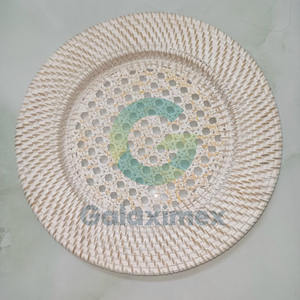 Assiettes de présentation jetables en rotin tressé marron, nouveau design, écologiques, avec motif bambou - Product Image 2