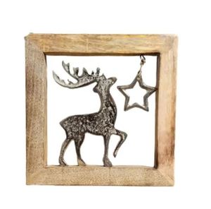 Nouveau design en aluminium coulé Double coeur argent fini dans un cadre en bois pour Noël et les festivals, la maison et l'hôtel. - Product Image 5