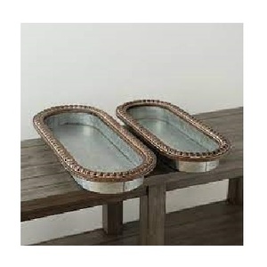 ชุดถาดเสิร์ฟอาหารโลหะสำเร็จรูปแบบโบราณ2ชิ้นเป็นมิตรต่อสิ่งแวดล้อมทำด้วยมือชุบสังกะสีสำหรับใช้ในบ้านเสิร์ฟของหวาน - Product Image 1