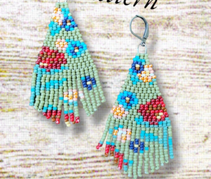 Boucles d'oreilles à franges en perles de rocaille à imprimé floral-Or-Long - Product Image 3