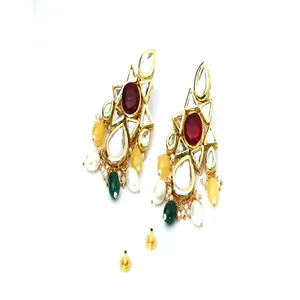 Ensemble de bijoux fins plaqué or 18 carats, collier choker en cristal et Kundan Polki avec zircon, perle et diamant, pour cadeau - Product Image 4
