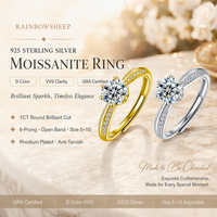 Bague en Moissanite 1 carat, design halo pavé, bande ouverte réglable, argent S925 plaqué rhodium, pour tous les jours