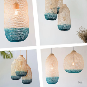 โคมไฟแขวนทำจากไม้ไผ่ทอมือสองสี สำหรับแสงสว่างในบ้านสไตล์โมเดิร์นรัสติก - Product Image 5