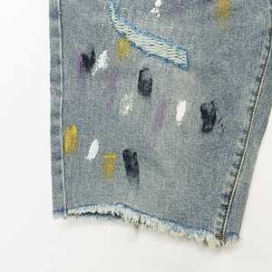 กางเกงยีนส์ขาสั้นสำหรับผู้ชาย, กางเกงยีนส์ซักสีฟ้าแบบไม่สม่ำเสมอ - Product Image 3