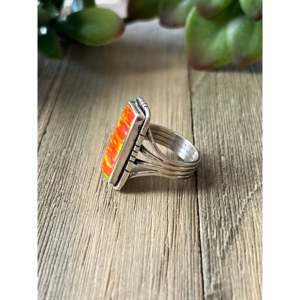 Rose Gold Plated Navajo <b>Ring</b> with Orange Opal Inlay and Sterling Silver - Product Image 4