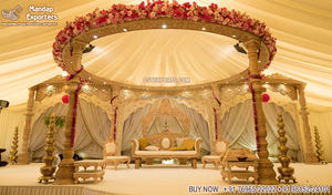 Magnifique configuration de Mandap pour mariage sud-indien, Mandaps de mariage indiens avec piliers en cristal en spirale élégants, USA - Product Image 6
