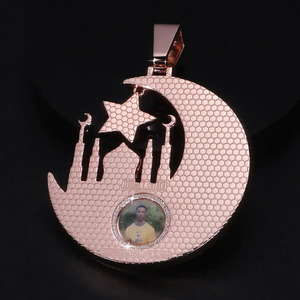 Collar de Plata de Ley 925 con Colgante de Luna Creciente y Mezquita con Moissanita, Joyería Islámica Hip Hop para Hombre - Product Image 4