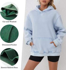 Sudadera con capucha de gran tamaño para mujer, forro polar de algodón lavado ácido Vintage con técnicas bordadas para invierno - Product Image 4