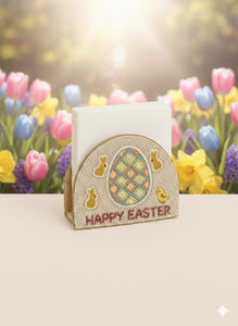 Nouveau support de serviette de table brodé pastel élégant avec lapin de Pâques, décor de table de printemps multi-lapins à sequins scintillants - Product Image 4