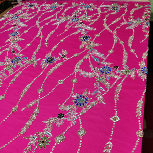 Pure <b>Beaded</b> Embroidery Lace Fabric for Bridal Garments Bags Elegant Embellished Fabric for Dress Making and Crafts - Product Image 1