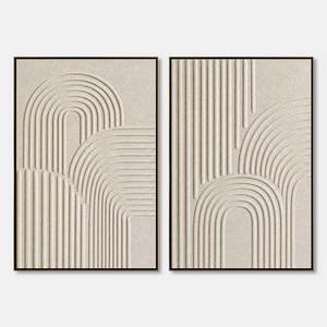 Beige Textured Minimalist Wabi Sabi Abstract Diptych <b>Canvas</b> Wall Art Hand-painted With Black <b>Frame</b> Indoor Decor - Product Image 2
