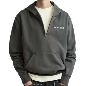 Ventes en gros de sweats à capuche unisexes de couleur noire, sweats à capuche en molleton de coton à demi-zip, sweats à capuche surdimensionnés, impression de logo personnalisé - Product Image 2