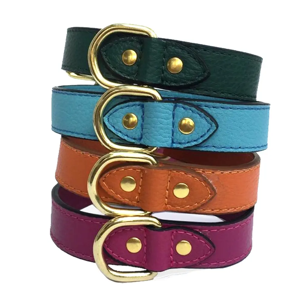 Leather Dog Collar Genuine Leather Customizable Variety of Colors Luxury Design Durable Buckles Dog Collar Leash Harness