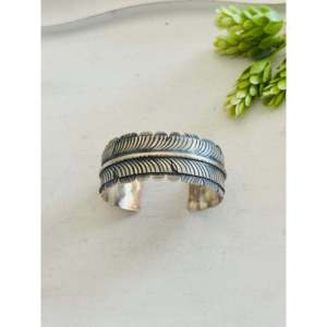 Kobe Martinez Sterling Silver <b>Feather</b> <b>Cuff</b> Bracelet Fashionable Bracelet with Unique <b>Feathers</b> Design - Product Image 1