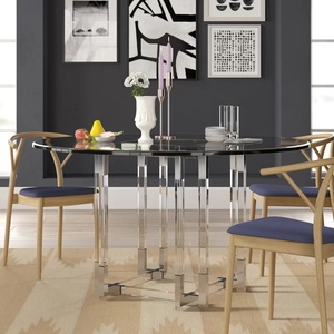 Leg <b>Dining</b> <b>Table</b> Sets Stainless Steel Tempered Glass Top Metal Extendable Round 8 Chairs Modern Luxury <b>Dining</b> <b>Table</b> Business - Product Image 1