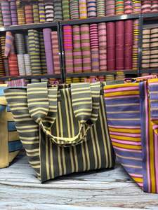 Handloom Woven Recycled Nylon Zipper Portable Large Beach <b>Tote</b> <b>Bag</b> Set Striped <b>Mini</b> Cosmetic Cases Eco-Friendly Water Resistant - Product Image 6
