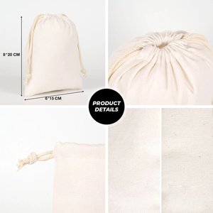 Organic Cotton Drawstring <b>Pouch</b> 6 X 8 Inches <b>Laminated</b> 4 oz Screen Printing Embroidered Logo for Wallet Craft Packaging Dust Use - Product Image 4