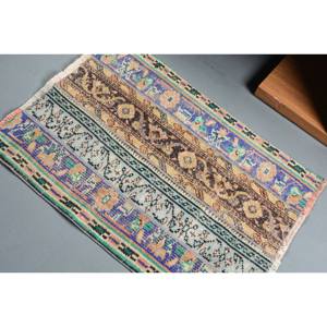 พรมปูพื้นขนแกะสไตล์ตุรกีโบราณขนาด2.5x3.5ฟุตหรูหราสไตล์ดั้งเดิมสีน้ำเงินลายเย็บปะต่อสีเบจแบนลาเท็กซ์สำหรับโถงทางเดิน - Product Image 4