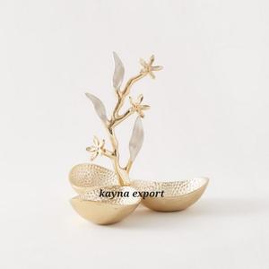 Fancy Decorative Food Serving Set of 3 Polished Stainless Steel Bowl with Gold Metal Leaf for Party Serving <b>Nuts</b> & Dates - Product Image 6