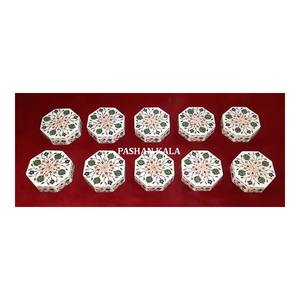 Most Beautiful Handmade Unique Stone Flower Art Work Inlaid Octagonal Shape White Marble <b>Jewelry</b> <b>Gift</b> <b>Boxes</b> For Festivals - Product Image 1