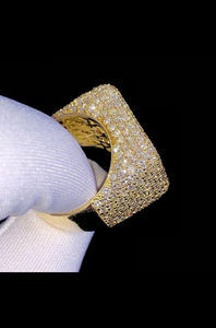 925 Sterling Silver Gold Plated Square <b>Iced</b> Out Moissanite Claw Setting Women's <b>Ring</b> Luxury Hip Hop Jewelry - Product Image 4