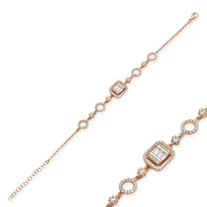 Baguette Shape Clear Zircon Stone Design <b>Charm</b> <b>Bracelet</b> Rhodium Gift Party Wholesale Handmade Turkish 925 <b>Sterling</b> <b>Silver</b> - Product Image 3