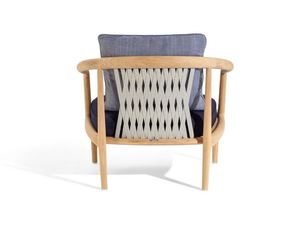 Chaise de loisirs en teck massif pour l'intérieur et l'extérieur, avec dossier en sangles tressées et assise rembourrée, pour la maison et le salon - Product Image 4