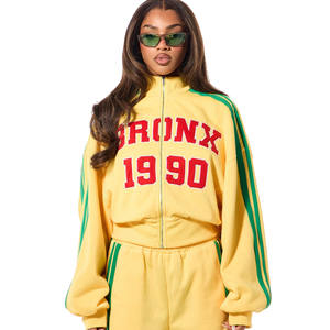 Conjunto Deportivo Informal de Felpa Francesa para Mujer, con Bordado, Estampado, Cremallera, Sudadera Corta Transpirable, Pantalones Deportivos, 100% Algodón - Product Image 3