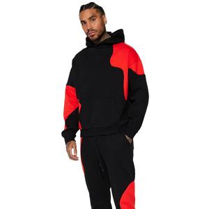 Sweat-shirts à capuche surdimensionnés pour hommes les plus demandés, noirs, avec des patchs appliqués rouges, poche kangourou, coton/polyester, séchage rapide - Product Image 2