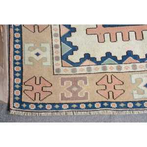 Alfombra Turca Vintage, Alfombra de 4.2x6.3 pies, Alfombra Azul con Diseño de Cuadros - Product Image 5