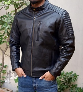 Veste en cuir noir vieilli vintage pour hommes avec fermeture éclair finition robuste et ajustement parfait pour Streetwear élégant de l'Inde - Product Image 6