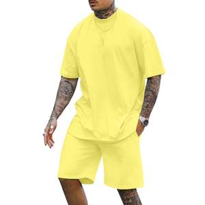 Tenues vintage d'été pour hommes 100% coton Ensembles courts surdimensionnés avec logo personnalisé-Ensemble chemise et short brodés 2 pièces vente en gros - Product Image 2